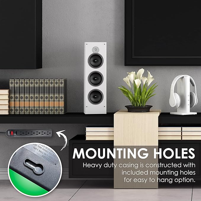 Digital Energy 6-Outlet Surge Protector Power Strip with 25-Ft Long Extension Cord, Black, ETL Listed/UL Standard