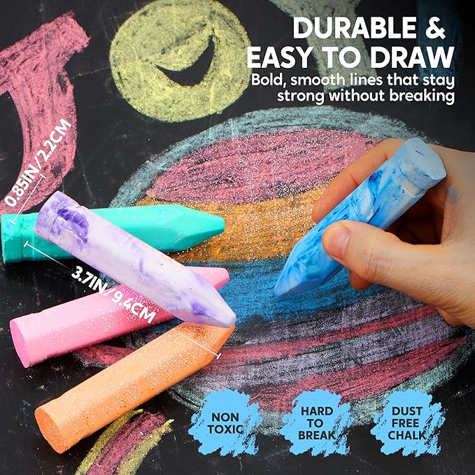 JOYIN 72 PCS Washable Sidewalk Chalks Set in 12 Packs, 18 Colors, Including 12 Tie Dye, 12 Glitter & 12 Neon Colors, School Supplies, Classroom Must Haves, Gift for Kids