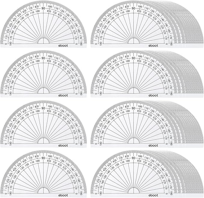 EBOOT 25 Pcs Math Protractors Plastic Protractor 180 Degrees, 4 Inches (Clear)