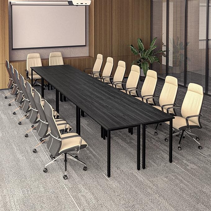 Bonzy Home Conference Tables 16ft Office Computer Desk for Meeting Room Study Writing Printer Table Meeting Seminar Table for 20 People Modern Black 8PCS (188.8"x47.2"x29.5", Black)