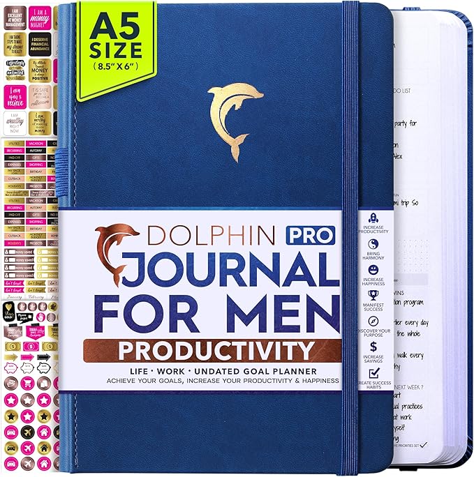 Journal for Men - Undated Daily, Weekly & Monthly Planner with Budget Section | A 12 Month Journey to Increase Productivity & Happiness | Life Organizer & Gratitude Journal - Horizontal Format