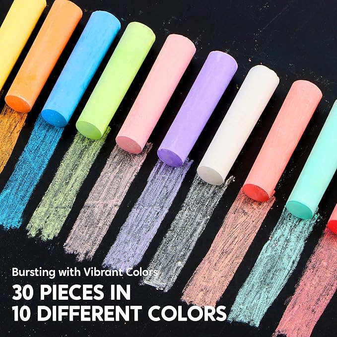JOYIN 30 PCS Sidewalk Chalks for Kids, 10 Colors, Non-toxic Jumbo Washable Colored Chalk for Toddlers 1-3, School Supplies, Classroom Must Haves, Gift for Kids