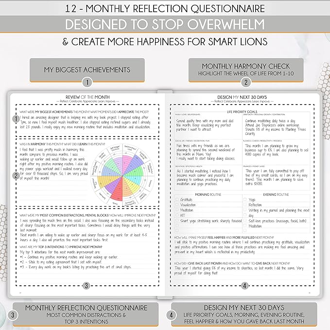 Life Planner - Undated Daily, Weekly & Monthly Planner with Budget Section | A 12 Month Journey to Increase Productivity & Happiness | Life Organizer & Gratitude Journal - Horizontal Format