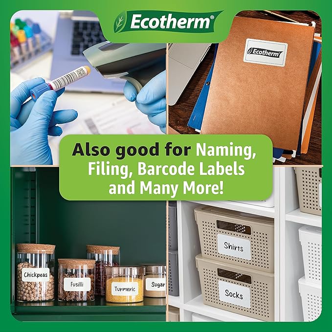 4" x 6" Thermal Labels | 4 Rolls | 1100 Labels | fits Zebra, Munbyn, Rollo, Godex, Arkscan, iDPRT, Offnova Thermal Label Printers and More | Blank White Adhesive Stickers by Ecotherm