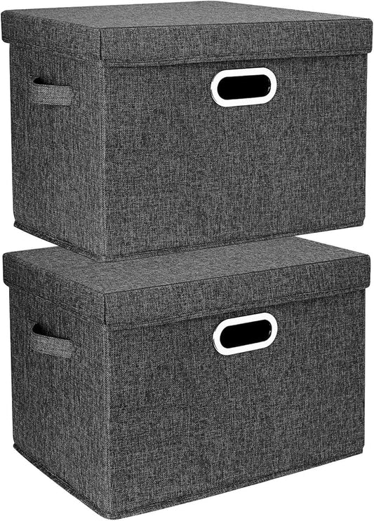 TYEERS Large Storage Bins with Lids, Collapsible, Washable, Fabric Storage Boxes for Organizing, 17.3x11.8x11.4 inches, 2 Pack, Black