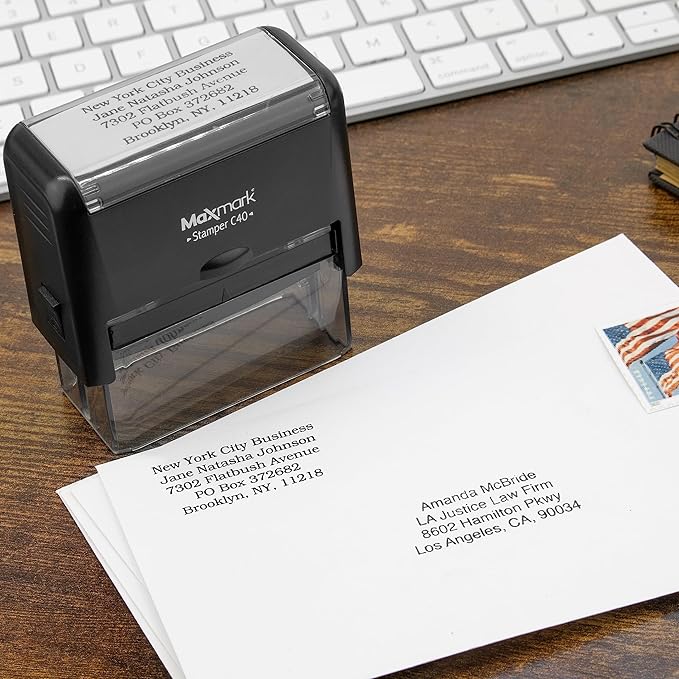 MaxMark Customized Self Inking Stamp - Up to 8 Lines of Text - XX-Large Size - Choose from 15 Ink Colors