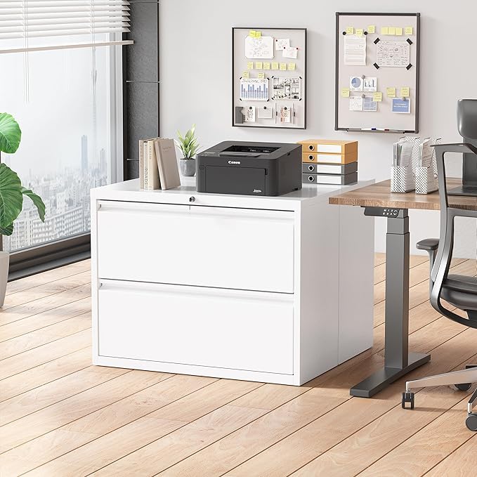 Superday Metal Lateral File Cabinet, 2 Drawer File Cabinet, White Filing Cabinets with Lock, Filing Cabinets for Home Office/Legal/Letter/A4, Home Office Furniture for Hanging File