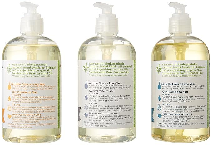 Liquid Hand Soap – Plant-Derived and Bio-Based Formula – Sulfate-Free, pH-Balanced, Vegan – Variety Pack: Lavender + Lemongrass + Peppermint & Lemon – 3 x 12 oz