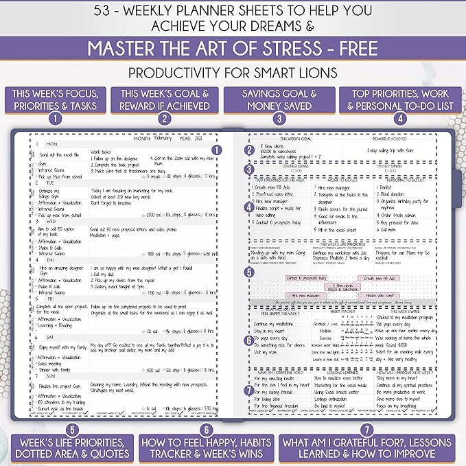 Life Planner - Undated Daily, Weekly & Monthly Planner with Budget Section | A 12 Month Journey to Increase Productivity & Happiness | Life Organizer & Gratitude Journal - Horizontal Format