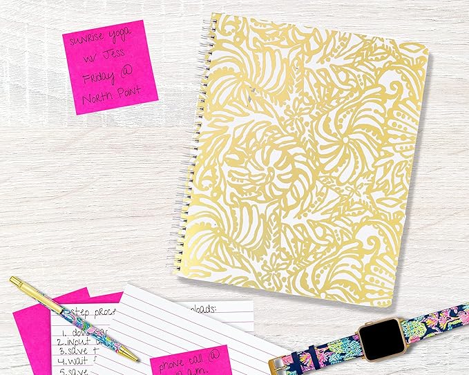 Lilly Pulitzer Gold Large Hardcover Spiral Notebook, 11" x 9.5" with 160 College Ruled Pages, Beach Haven