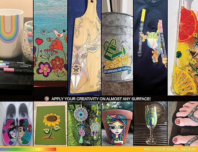 TOOLI-ART 22 Acrylic Paint Markers Paint Pens Pro Color Series Set 3mm Medium Tip for Rock Painting, Glass, Mugs, Wood, Metal, Glass Paint, Canvas, DIY. Non Toxic, Waterbased, Quick Drying (YELLOWS)