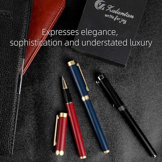 Stunning luxury pen fancy pens nice pens for men pure copper heavy feel Office Executive Pen Professional Smooth Writing Pens for journaling with Gift and 2 Refills(Blue)
