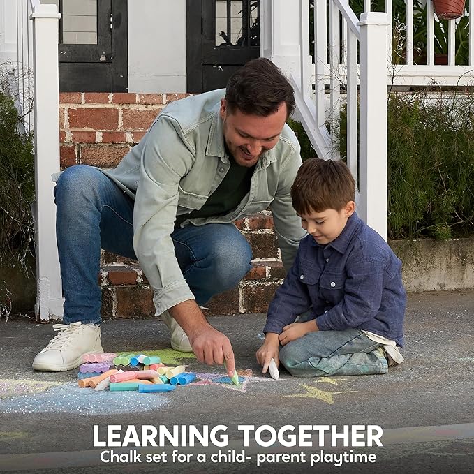 JOYIN 72 PCS Washable Sidewalk Chalks Set in 12 Packs, 18 Colors, Including 12 Tie Dye, 12 Glitter & 12 Neon Colors, School Supplies, Classroom Must Haves, Gift for Kids