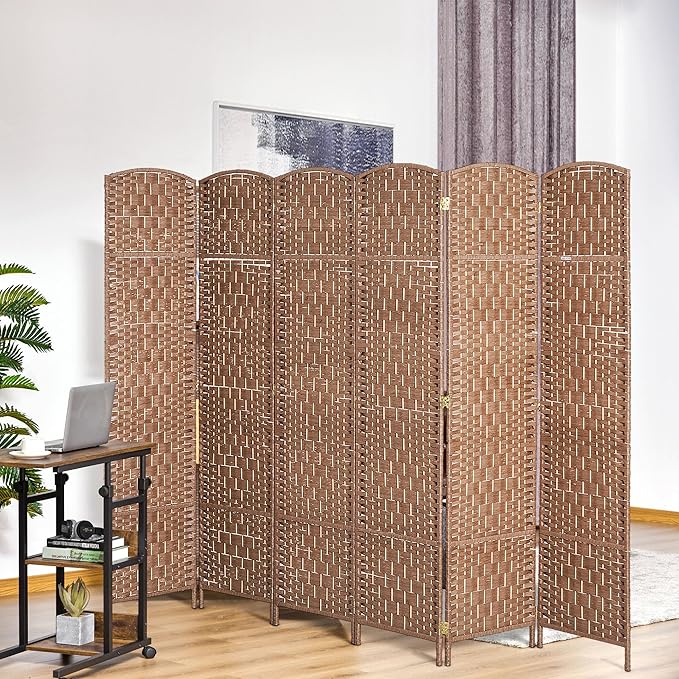 NicBex Room Divider 6 Panel Room Dividers with Woven Rattan Design Partition Room Dividers and Folding Privacy Screens 6 FT Wall Divider for Office,Room Separation,106.25"W x 0.75"D x 70.75"H, Natural