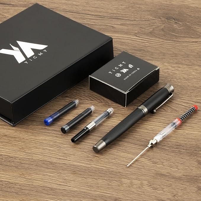 Fancy Fountain Pen Set – Fine & Medium Nibs, Includes 18 Ink Cartridges, Ink Converter, Syringe Filler, Luxury Gift for Writing, Journaling & Calligraphy,Black