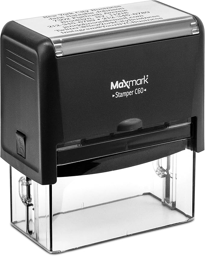 MaxMark Customized Self Inking Stamp - Up to 8 Lines of Text - XX-Large Size - Choose from 15 Ink Colors