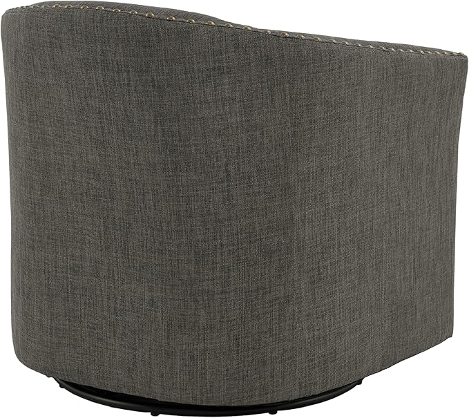 UIXE 360° Swivel Barrel Accent Chair Set of 2, Modern Upholstered Arm Chair Round Club Armchair, Nailhead Trim Single Sofa Seating in Fabric for Living Room - Gray