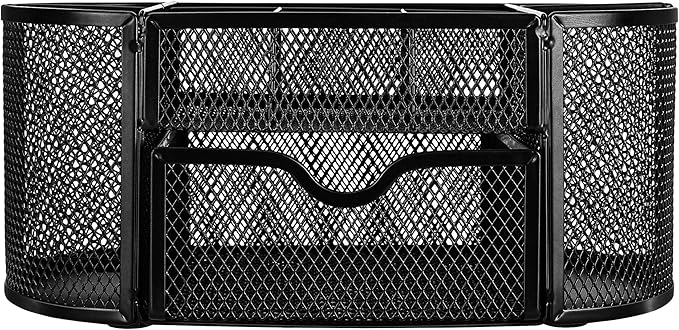 Amazon Basics Pen Holder and Desk Organizer, Office Caddy Storage, Black, 9.25" x 4.53" x 3.94"