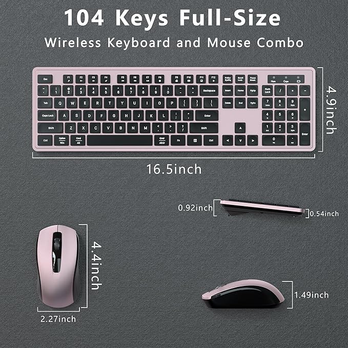 Wireless Keyboard and Mouse Combo, COVEVA 2.4GHz Wireless Keyboard Mouse with USB Receiver, Water-Dropping Keycaps, 104 Keys Full Size with Number Pad for PC Laptop Computer Desktop(Black Pink)