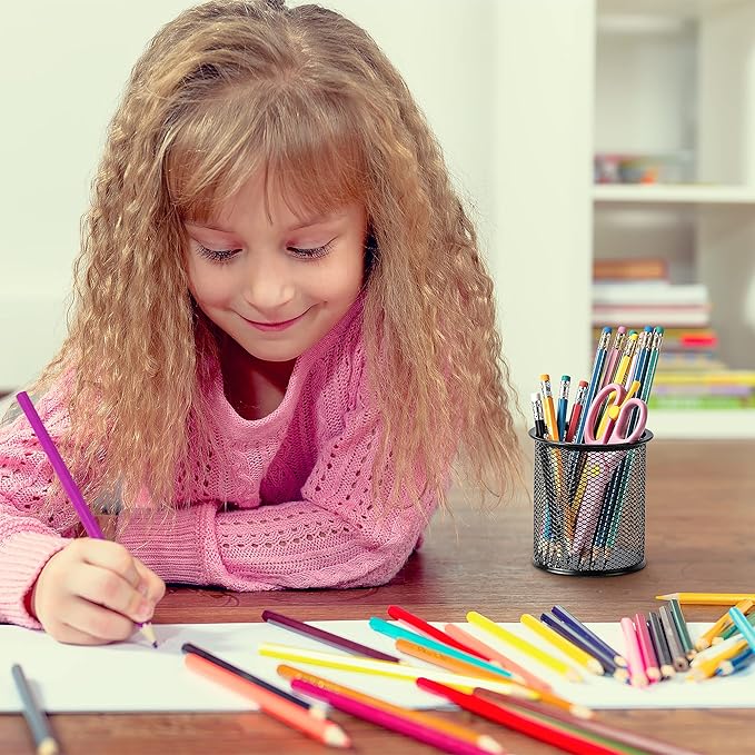 Amazon Basics Wire Mesh Pen Cup, Office Caddy Storage, Black, 3.7" x 3.3"