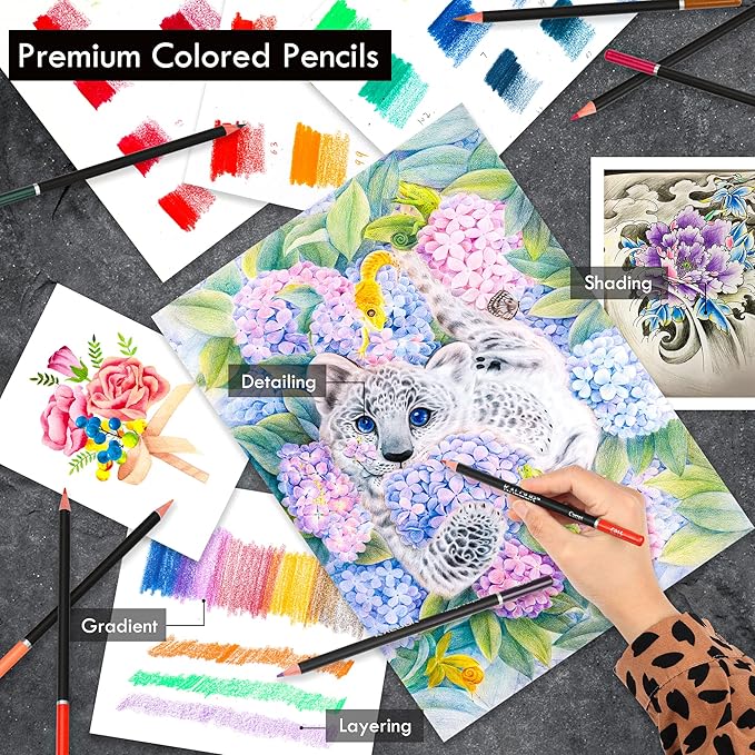KALOUR 96 Premium Drawing Pencil Set,including 72 Colored pencil and 24 sketch kit, for Drawing,sketching and Coloring Books,Art Supplies for Beginner,Artists and Adults