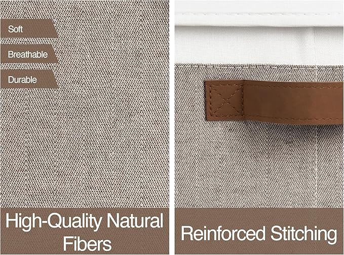 StorageWorks Storage Bins with Lids, Decorative Storage Boxes with Lid and PU Handles, Foldable Storage Baskets for Closet, Shelves, Stackable, Brown and White, Jumbo, 3-Pack