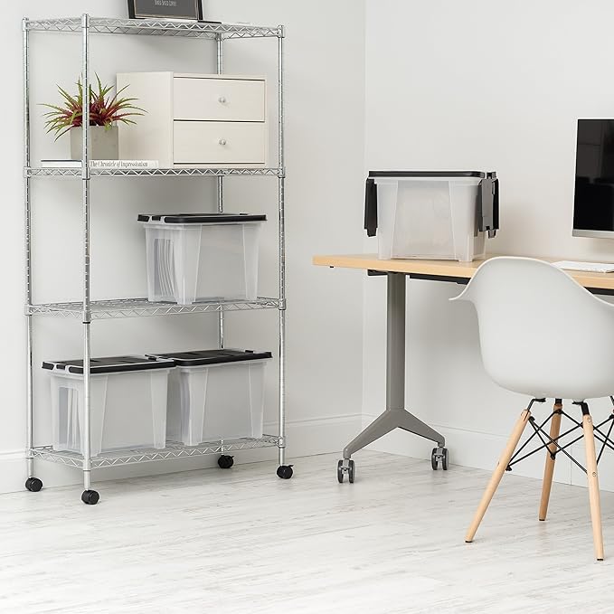 IRIS USA File Box File Organizer w/ Wing Lid for Letter/Legal File, Water Resistant Document Box, BPA-Free Plastic Storage Bin Organizer with Handles, Stackable, Nestable, Clear 18 Qt. 4Pack