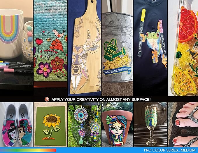 TOOLI-ART 22 Acrylic Paint Markers Paint Pens Pro Color Series Set 3mm Medium Tip for Rock Painting, Glass, Mugs, Wood, Metal, Glass Paint, Canvas, DIY. Non Toxic, Waterbased, Quick Drying (BLUES)