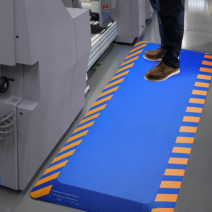 FEATOL Anti Fatigue Mat Industrial, Ergonomic Standing Floor Mat for Work for Stand, Blue with Yellow Border Safety 20" x 59"-Support for Leg & Back Pain