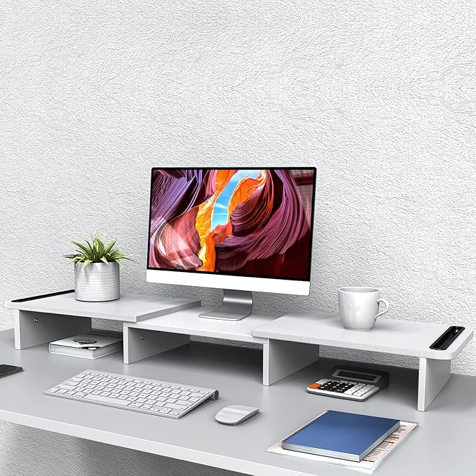 Zimilar Dual Monitor Stand Riser, Monitor Stand with Adjustable Length and Angle, Wood Monitor Stand for Desk, Monitor Riser for 2 Monitors with Storage Space