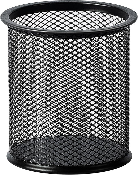 Amazon Basics Wire Mesh Pen Cup, Office Caddy Storage, Black, 3.7" x 3.3"