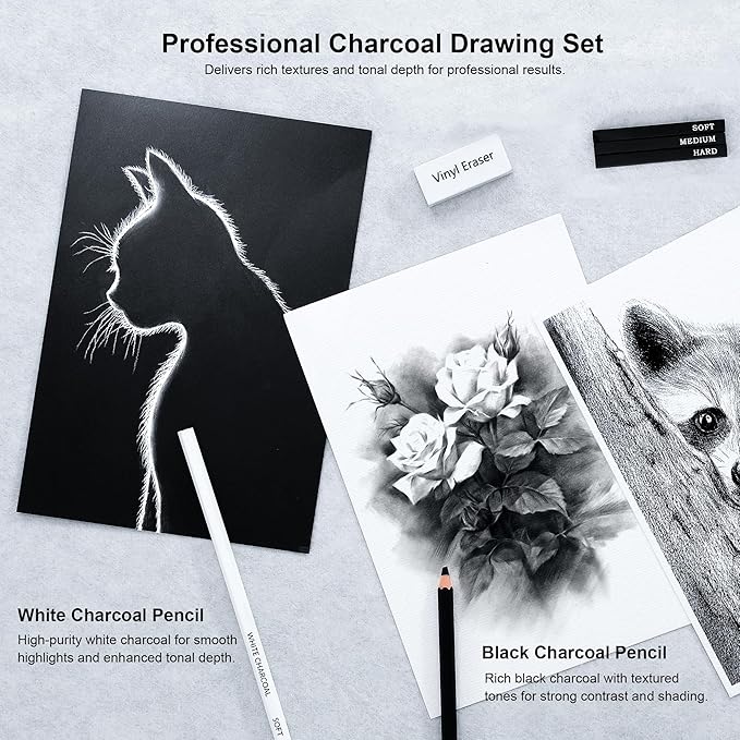 33 Piece Sketching Pencil Set - 5H to 14B Pencils, Charcoal Pencils, Charcoal Sticks,Graphite Sticks,Painting tools – drawing pencil set for Beginners, Artists, Students, Kids