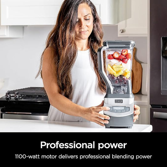 Ninja BL660 Professional Compact Smoothie & Food Processing Blender, 1100-Watts, 3 Functions -for Frozen Drinks, Smoothies, Sauces, & More, 72-oz.* Pitcher, (2) 16-oz. To-Go Cups & Spout Lids, Gray