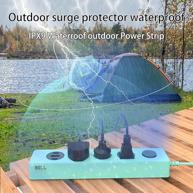SOLL IPX9 Outdoor Power Strip Weatherproof, Surge Protector Power Strip with 3 Outlet and 3 USB Charging Ports(2 USB C), 6FT Extension Cord for Patio, Garden, Bathroom, Kitchen, Garage, Office
