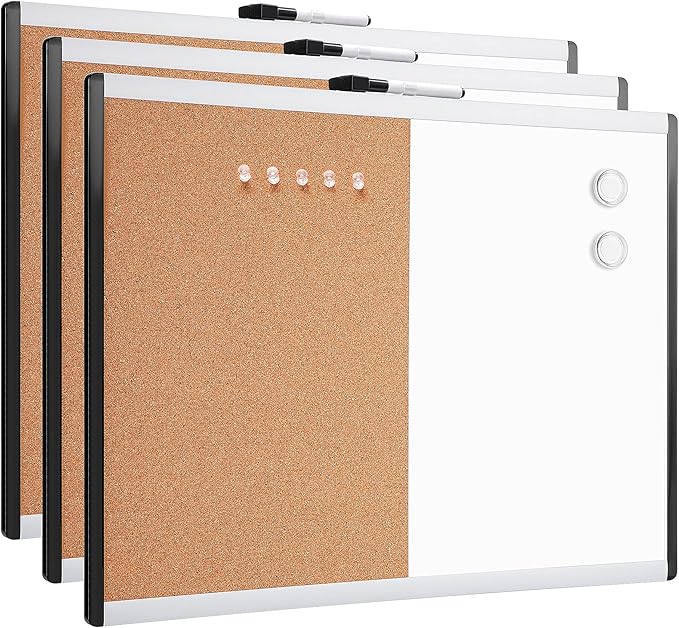 Amazon Basics Combo Magnetic Whiteboard&Cork Board for Home,Office and Classroom, Plastic/Aluminum Frame, White,Yellow, 17" x 23"