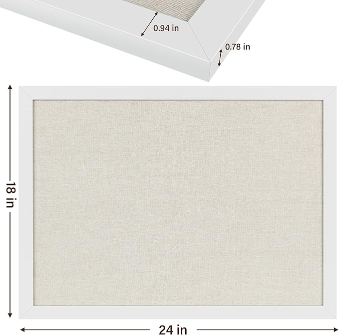 Cork Board Bulletin Board 18" x 24", Large Linen Corkboards with Frame for Walls, Cute Picture Display Pin Board Vision Board for Room School Office Bedroom 20 Pushpins Vintage White