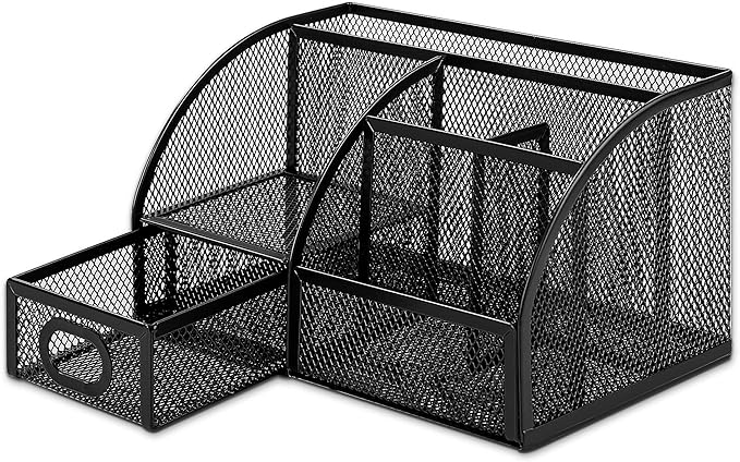 Amazon Basics Pen Holder and Desk Organizer, Office Caddy Storage, Black, 9.1" x 5.9" x 5.5''