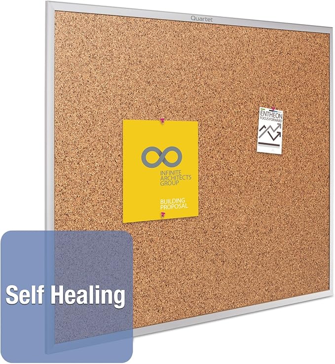 Quartet Cork Board, Bulletin Board, 3' x 2' Corkboard, Aluminum Frame (2303)