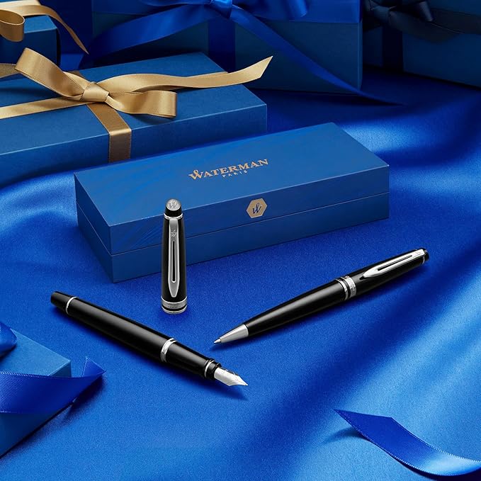 Waterman Expert Ballpoint Pen, Gloss Black with Chrome Trim, Medium Tip, Blue Ink, Luxury Pen in Gift Box, Great Gift for Coworker