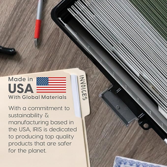 IRIS USA File Box with Lid File Organizer for Letter File w/ Organizer-Lid, Water Resistant Document Box, Plastic Mobile Filing Organizer, Secure Buckle, Portable Handle, Lockable, Black 4 Pack