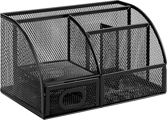 Amazon Basics Pen Holder and Desk Organizer, Office Caddy Storage, Black, 9.1" x 5.9" x 5.5''