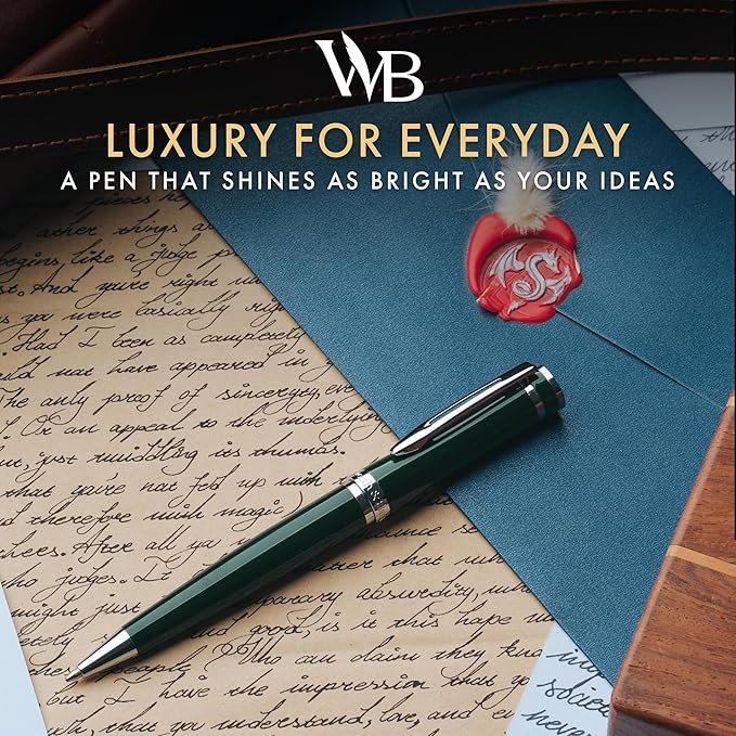 Wordsworth and Black Ballpoint Pen Green Lacquer- Stunning Luxury Pen Chrome Finish, Ink Refill, Best Gift Set for Men & Women, Refillable, Elegant, Nice Pens, Fine Point