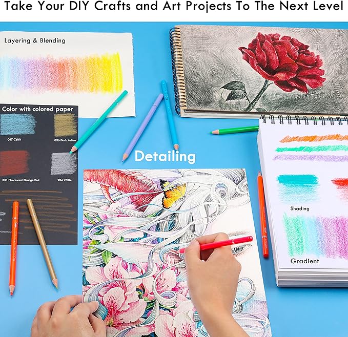 KALOUR Professional Colored Pencils,Set of 300 Colors,Artists Soft Core with Vibrant Color,Ideal for Drawing Sketching Shading,Coloring Pencils for Adults Artists Beginners