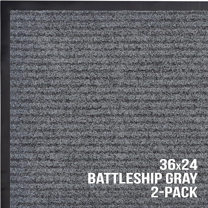 Sierra Concepts Front Door Mat Welcome Floor Mats - Entryway Indoor Outdoor Entrance Doormat, Patio, Porch, Muddy Shoe, Inside Outside Low Profile, Large 36x24 inches, 2-Pack Gray