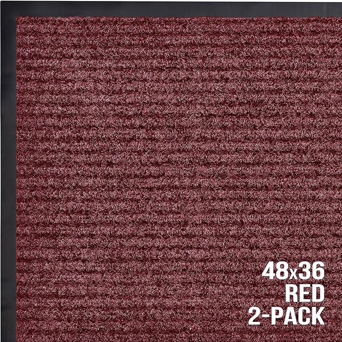 Sierra Concepts Front Door Mat X-Large Welcome Floor Mats - Entryway Indoor Outdoor Entrance Doormat, Patio, Porch, Muddy Dog Shoe, Inside Outside Low Profile 48x36in, 2-Pack Red