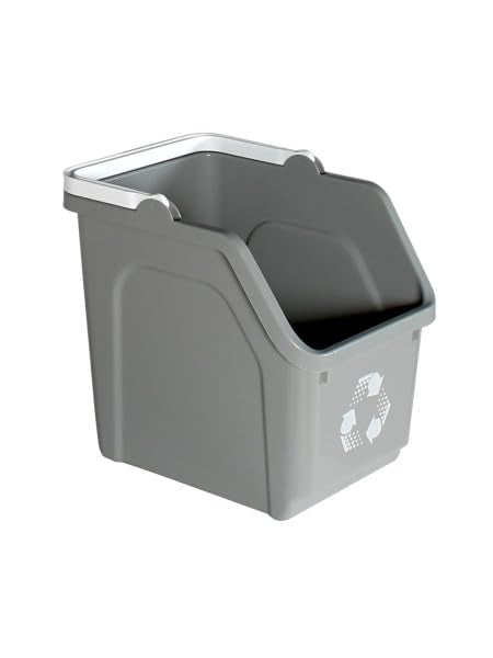 6 Gallon Stackable Recycling Bins for Homes, Garages, Offices Made of 100% Recycled Plastic - (Grey, 1 Pack)