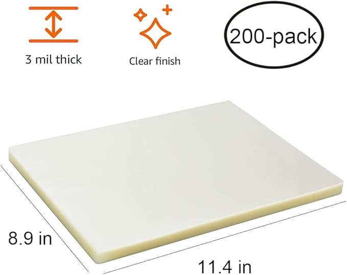 FungLam Thermal Laminating Pouches, 8.9 x 11.4-Inches, 3 mil Thick, 200-Pack, Clear Thermal Laminating Plastic Paper Laminator Sheets