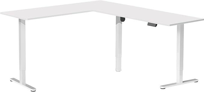 VIVO Electric Corner L-Shaped 75 x 63 in Rustic Standing Desk, Memory Height Adjustment, White Top White Frame, DESK-E3CTW-75