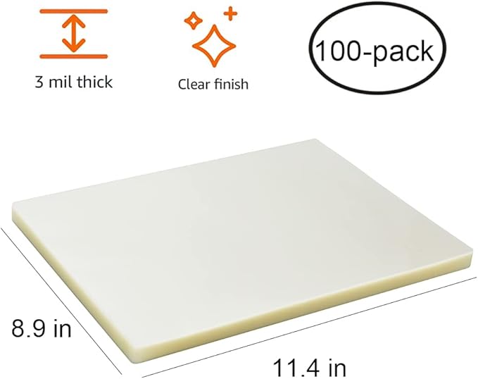 FungLam Thermal Laminating Pouches, 8.9 x 11.4-Inches Laminating Sheets, 3 mil Thick, 100-Pack, Clear
