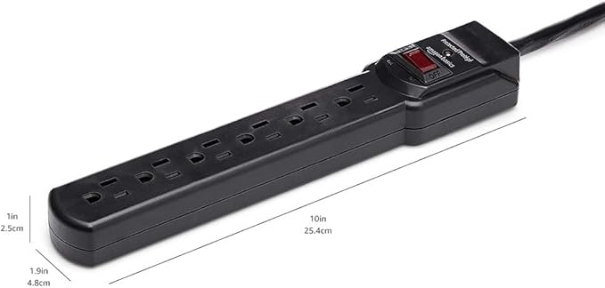 Amazon Basics Surge Protector Power Strip, 6-Outlet with 200J Protection, 2ft Extension Cord, Rectangle, Black (2 Pack)